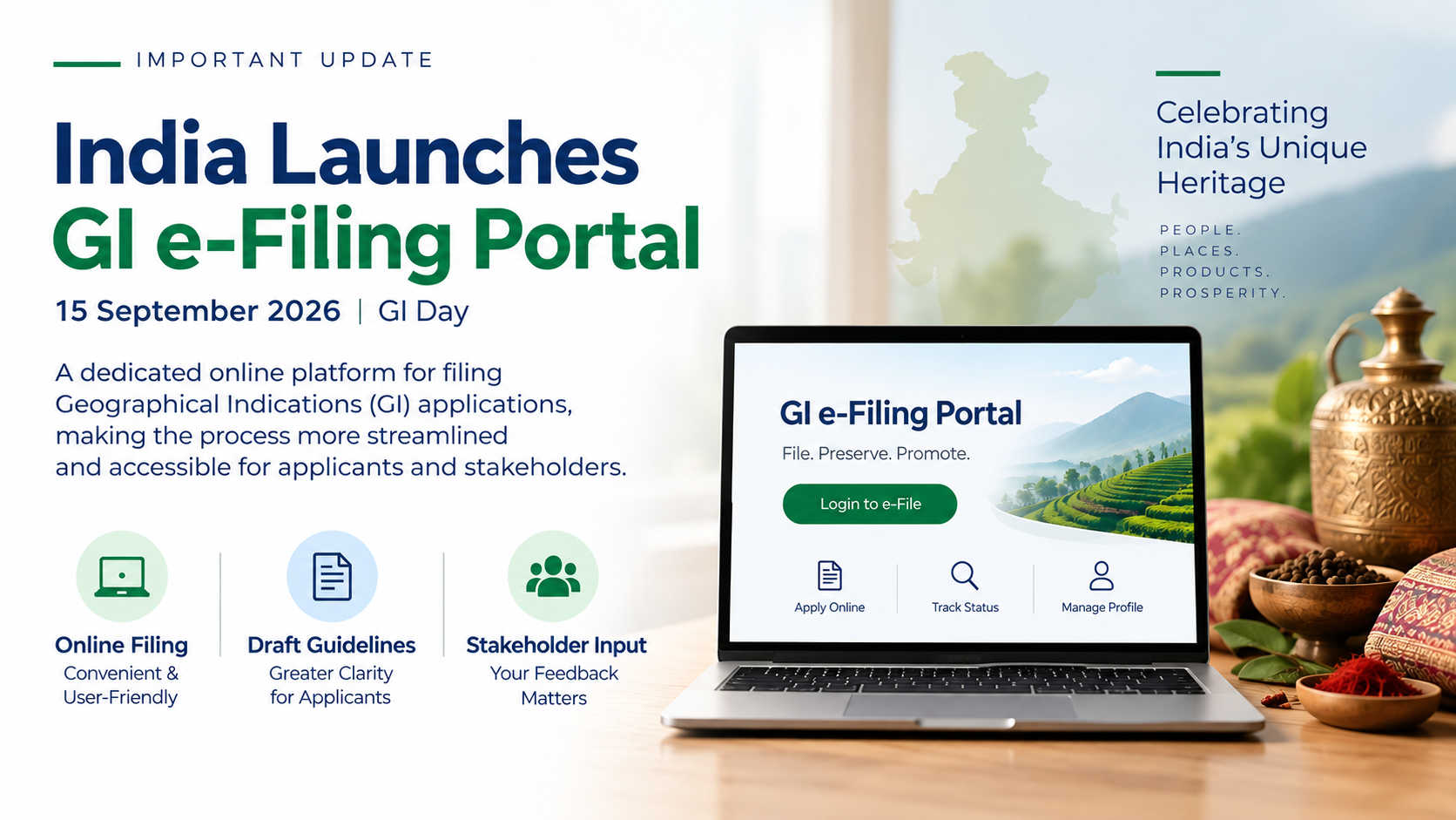 Featured visual for India Launches GI e-Filing Portal on GI Day